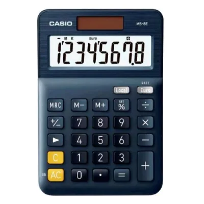 Casio MS-8E Calcolatrice da Tavolo Funzione di Conversione Valute Alimentazione Combinata Nero