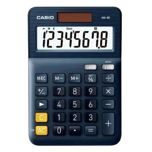 Casio MS-8E Calcolatrice da Tavolo Funzione di Conversione Valute Alimentazione Combinata Nero