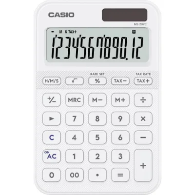 Casio MS20YC Calcolatrice da Tavolo Compatta Display a 12 Cifre Ad Energia Solare e Batteria Bianco