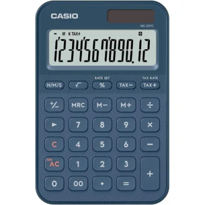 Casio MS20YC Calcolatrice da Tavolo Compatta Display a 12 Cifre Ad Energia Solare e Batteria Blu