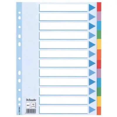 Esselte Mylar Intercalare in Cartoncino 225X297 mm 12 Tasti a Scalino Colori Assortiti Conf 10 Pz.