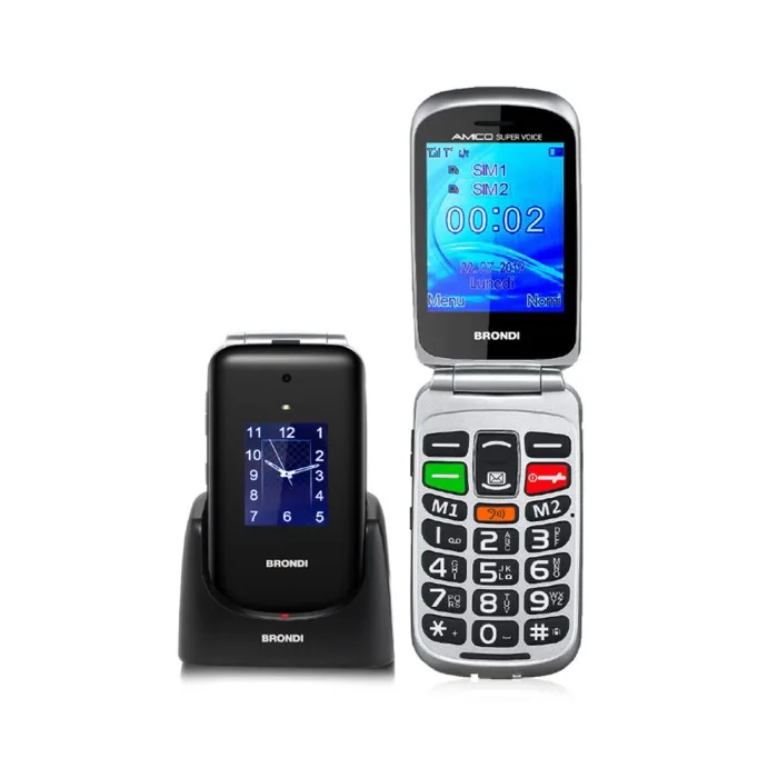 Brondi Amico Supervoice Dual SIM 2.8" Easy Phone Clamshell Tasti Grandi Tasto Sos Controllo Remoto Fotocamera Torcia LED Nero Silver