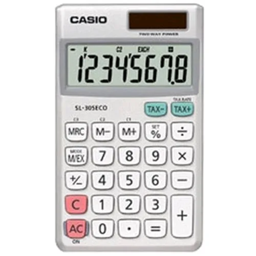 Casio SL-305 Ecocalcolatrice da Tavolo 8 Cifre Doppia Alimentazione Solare + Batteria Colore Bianco
