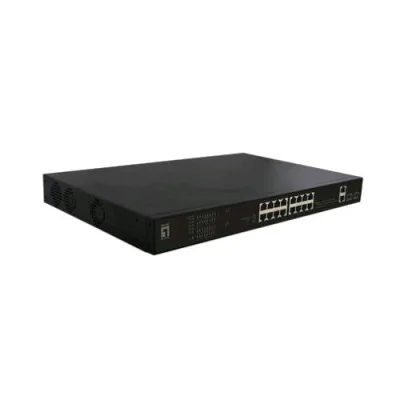 Level One FGP-2031 Switch di Rete Non Gestito Form Rack 1U 16 Porte RJ 45 10/100 Mbps 2 Slot SFP Supporto POE Black