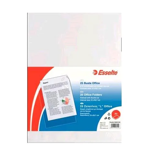 Esselte Office Buste a L in PP Antiriflesso CM 22X30 A4 Trasparente Conf 25 Pz.