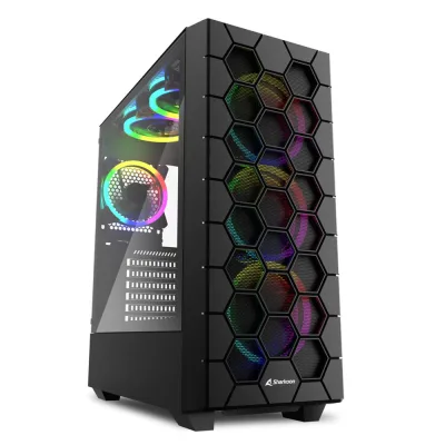 Sharkoon RGB Hex 7 Case Midi Tower Mini-Itx Micro-ATX ATX Design Frontale Esagonale 3D Pannello Laterale in Vetro Temperato 1XUSB-C 3.2 6XVENTOLE 120mm RGB LED Black