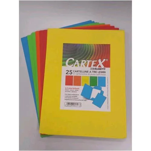 Blasetti Cartex Cartelline a 3 Lembi con Stampa in Cartoncino 180 g 245X328MM A4 Col. Verde Conf 25 Pz.