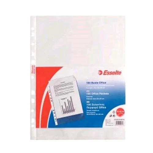 Esselte Office Buste con Foratura in PP Antiriflesso CM 22X30 A4 Trasparente Conf 100 Pz.