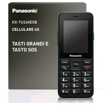 Panasonic KX-TU260EXB 4G 2.4" Senior Phone Tasti Grandi e Tasto Sos Facile da Usare IP44 4G Italia Black