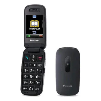Panasonic KX-TU446 Easy Phone Clamshell 2.4" Tasti Grandi Ampio Display Tasto Sos Compatibile con Apparecchi Acustici Black