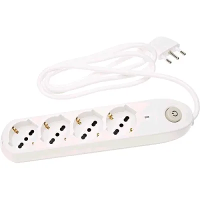 Bticino Ciabatta Elettrica Multipresa Poker con 4 Prese Universali Schuko Bipasso Standard Tedesco Interruttore On/Off e Protezione Salvafulmine Cavo da 1.5 m con Spina Salvaspazio 3.500 W Bianca