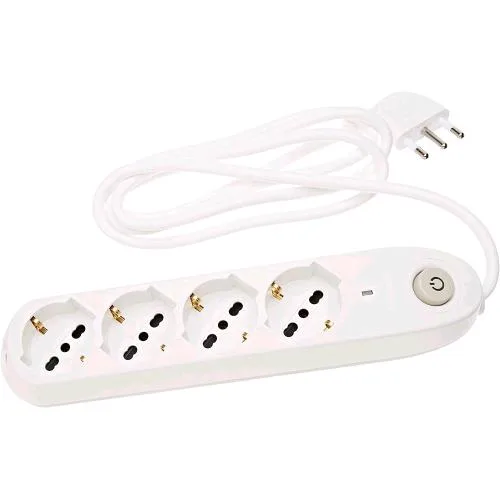 Bticino Ciabatta Elettrica Multipresa Poker con 4 Prese Universali Schuko Bipasso Standard Tedesco Interruttore On/Off e Protezione Salvafulmine Cavo da 1.5 m con Spina Salvaspazio 3.500 W Bianca