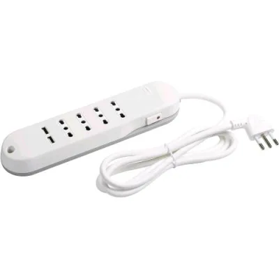 Bticino Ciabatta Multipresa Elettrica Slim 4 Prese Bipasso 10/16A + 2 Prese USB-A 2,4A con Interruttore Laterale e Cavo 1.5 m Spina ITA Angolata Bianco