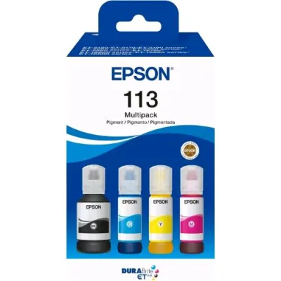 Epson 113 Ecotank Multipack Confezione da 4 Nero, Giallo, Ciano, Magenta per Ecotank Et-16150, 5150, 5170, 5880, M16600; Ecotank Pro Et-16680, 5150, 5170, M16680