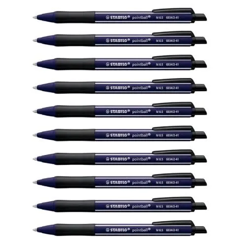 Stabilo Pointball Penna a Sfera a Scatto Punta Conica Tratto 0.5 mm Inchiostro Blu di Prussia Conf 10 Pz.