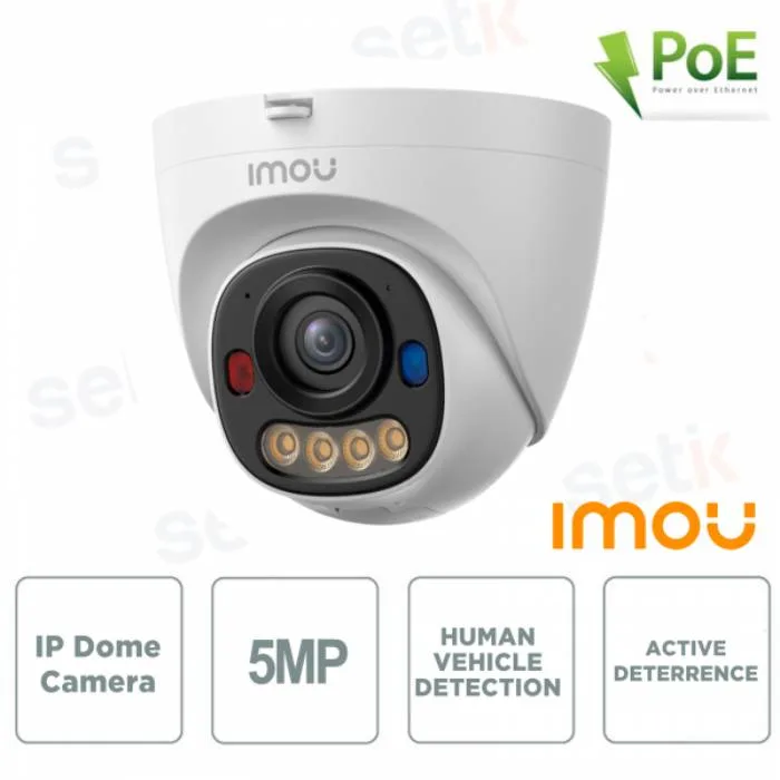 CAMERA POE DOME 3K 5MP IP67 AI 3.6MM/IR30/H265/SD/MIC ALLARM LED