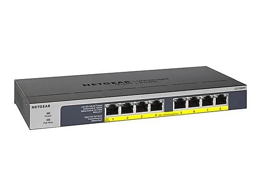 Netgear GS108PP Switch 8 Porte Non Gestito Gigabit Ethernet (10/100/1000) Nero Supporto Power Over Ethernet (POE)
