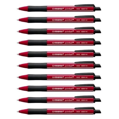 Stabilo Pointball Penna a Sfera a Scatto Punta Conica Tratto 0.5 mm Inchiostro Borgogna Conf 10 Pz.