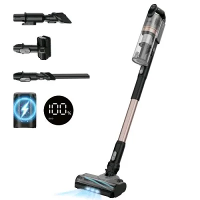 Levoit Lcav 300 Plus Scopa Elettrica Senza Filo Senza Sacco Spazzola Multi Superficie con Luce LED Tecnologia Anti Groviglio e Accessori Nero Oro