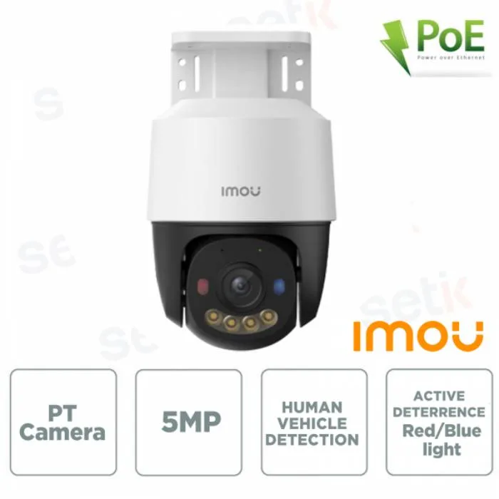 CAMERA POE 5MP PTZ ESTERNO AI 3.6MM/IR30/SD/MIC LUCI LED