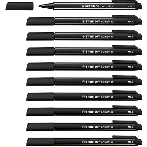 Stabilo Pointmax Penna Punta in Fibra 0.8 mm Colori Nero Conf 10 Pz.