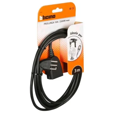 Bticino Prolunga Domestica 2P + T 3 x 075MMQ 3m con Spina 10A Nero