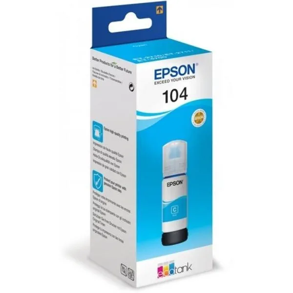 Epson 104 Flacone Ecotank 65 ml Ciano per Ecotank Et-1810, 2715, 2721, 2810, 2811, 2812, 2814, 2815, 2820, 2821, 2825, 2826, 4800