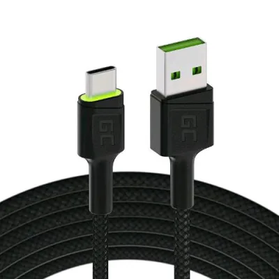 Green Cell Cable Ray LED Verde Cavo USB a USB-C Ricarica Rapida Ultra Charge QC 3.0 1.2m Black