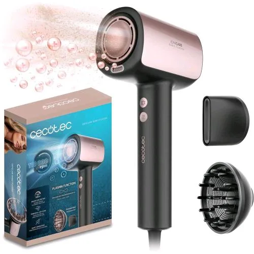 Cecotec Dryglam Nano Plasmadry Phon Asciugacapelli Ionico Motorebrushless 1600W 3 Velocita' con Diffusore Nero Rosa