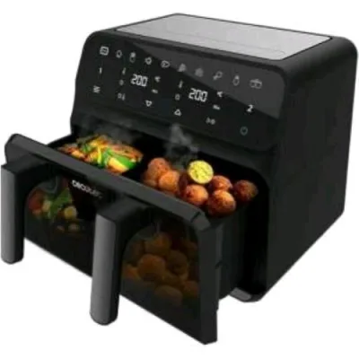 Cecotec Friggitrice Ad Aria Cecofry Advance 2200W Capacita' 9 l Parete Divisoria Mobile con Finestra 8 Programmi Nero