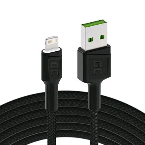 Green Cell Ray LED Cavo USB-A a Lightning Fast Charging 2 m Black