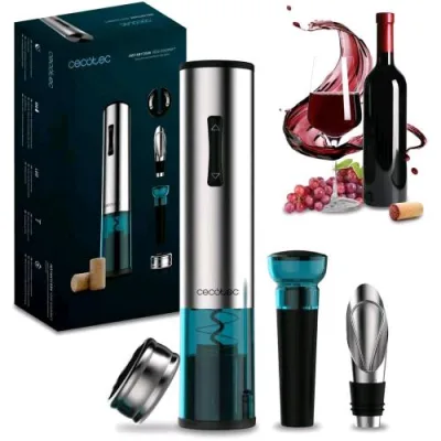 Cecotec Instantcork 1000 Gourmet Cavatappi Apribottiglie Elettrico in Soli 8 Secondi, Funziona con 4 Batterie, Luce LED, Ago Elicoidale in Acciaio, Corpo in Acciaio Inox