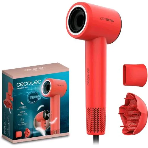 Cecotec Phon Asciugacapelli 1600 W Motore Brushless 4 Impostazioni di Temperatura Generatore di Ioni con Diffusore e Concentratore Rosso