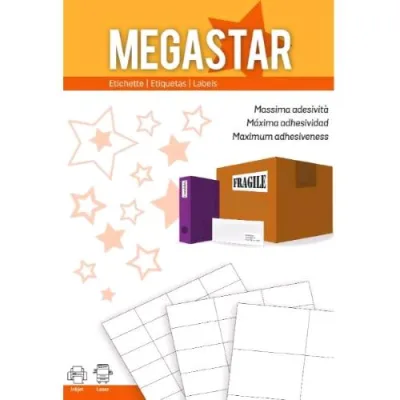 Megastar Conf 3200 Etichette Adesive con Angoli Arrotondati 47,5X35 mm Bianco