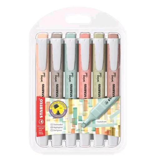 Stabilo Swing Cool Naturecolors Evidenziatore Tascabile Punta a Scalpello 1/4 mm Colori Assortiti Conf 6 Pz.