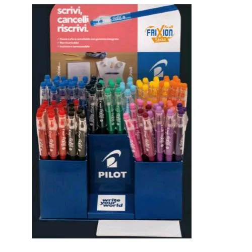 Pilot Frixion Ball Espositore Penna Sfera Cancellabile Tratto 0.7 mm con Gommino Colori Assortiti Conf 72 Pz.