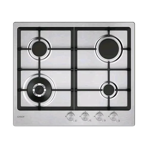 Candy CHG6BF4WTX Piano Cottura a Gas 4 Fuochi 60 cm Piano in Acciaio Spazzolato