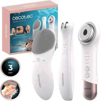 Cecotec Skincare Routine Spazzola Ricaricabile per la Pulizia del Viso 3 Funzioni con Fascia e Polsini Bianco