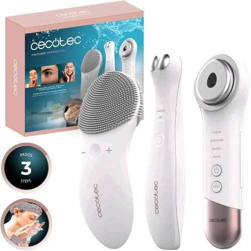 Cecotec Skincare Routine Spazzola Ricaricabile per la Pulizia del Viso 3 Funzioni con Fascia e Polsini Bianco