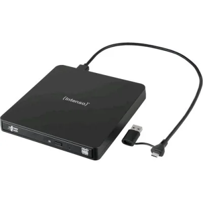 Intenso Eod 400D Slim Lettore Masterizzatore CD/DVD Esterno DVD Super Multi DL USB-A e USB-C 3.2 Nero