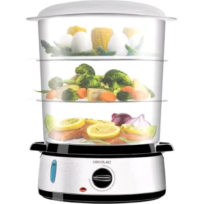 Cecotec Vaporita 3000 Steamer Vaporiera Elettrica 800 W in Acciaio Inox 3 Contenitori Indipendenti Ciotola per Riso Porta Uova Timer 60 Minuti