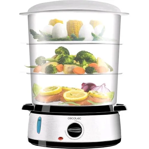 Cecotec Vaporita 3000 Steamer Vaporiera Elettrica 800 W in Acciaio Inox 3 Contenitori Indipendenti Ciotola per Riso Porta Uova Timer 60 Minuti