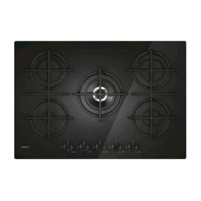 Candy CVG74WTB Piano Cottura a Gas 5 Fuochi 75 cm Piano in Acciaio Inox Nero