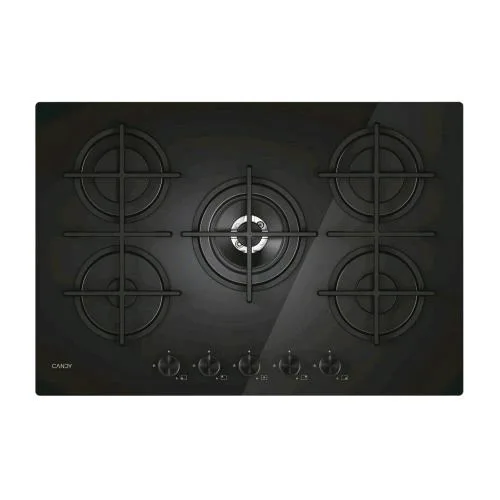 Candy CVG74WTB Piano Cottura a Gas 5 Fuochi 75 cm Piano in Acciaio Inox Nero