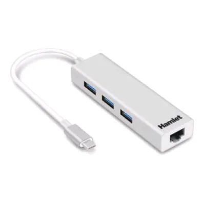 Hamlet Adattatore Hub USB-C 3XPORTE USB a 3.0 + LAN Bianco