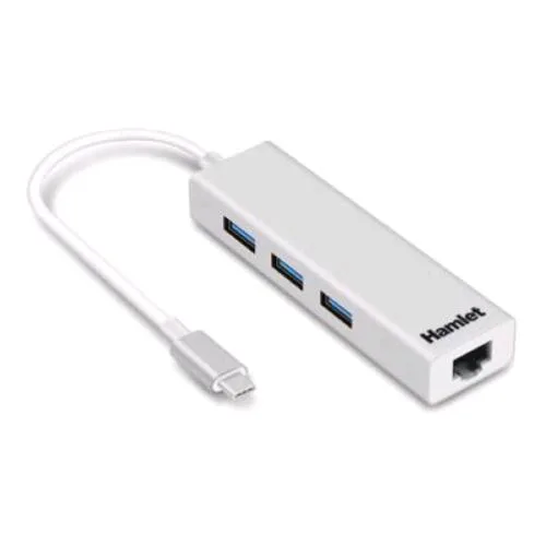Hamlet Adattatore Hub USB-C 3XPORTE USB a 3.0 + LAN Bianco