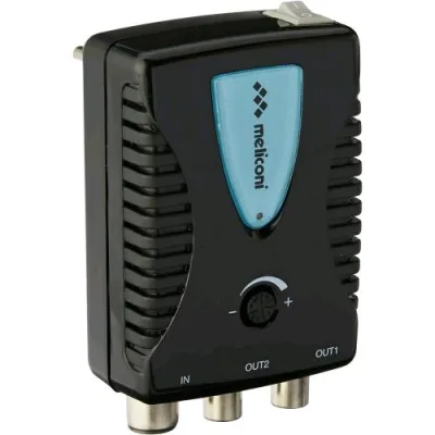 Meliconi AMP200 Amplificatore Antenna TV Amplificatore Segnale Digitale da Interni a 2 Vie per Distribuire il Segnale Amplificato a Due Apparecchi Distinti Alimentazione Diretta 220V Filtro LTE