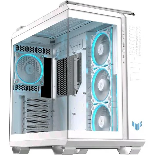 ASUS Tuf Gaming GT502 Horizon TG ARGB White Chassis a Doppia Camera con Design Panoramico e Pannello in Vetro, 4 Ventole ARGB Preinstallate, Porta USB-C Ad Alta Velocita' Bianco
