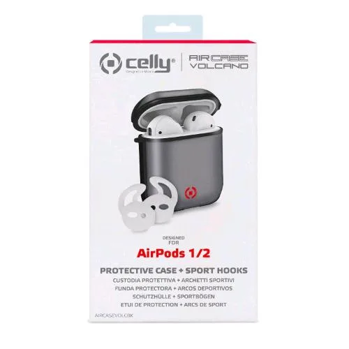 Celly AirPods 1/2 Glacier Custodia Protetiva Piu Archetti Sportivi per AirPods Nero