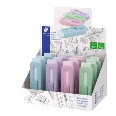 Staedtler Espositore Gomma con Involucro in Plastica con Cursore di Scorrimento Colori Assortiti Conf 12 Pz.